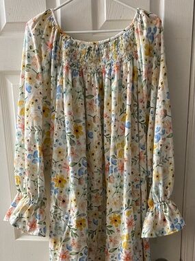 Floral Smocked Flannel Nightgown